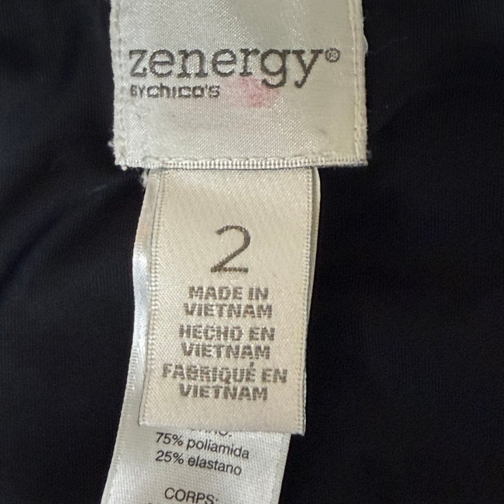 Chicos Zenergy Pants 2 Womens 12 Black White Print Slimming Panel Pull On Light - Picture 6 of 13